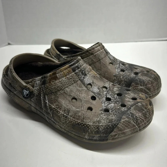 Crocs Mules Slip On Shoes Sherpa Realtree Camo Camouflage Brown Women's Size 11 - Picture 1 of 9